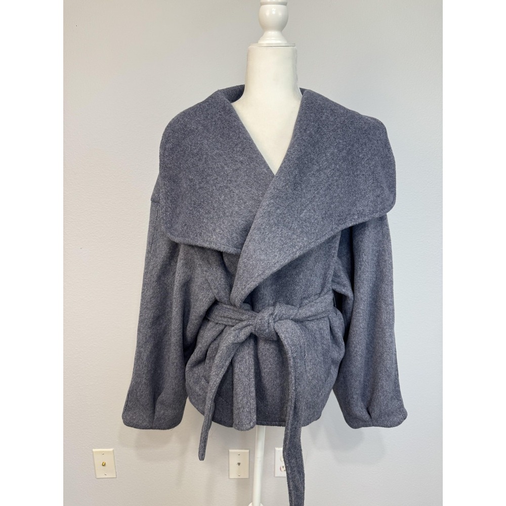 Free People Mina Belted Wrap Jacket Women's Large Blue Cozy Fleece Shawl Collar